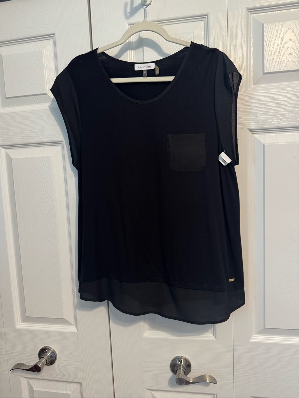 Calvin Klein Black Short-Sleeve Sheer-Hem Pocket Top